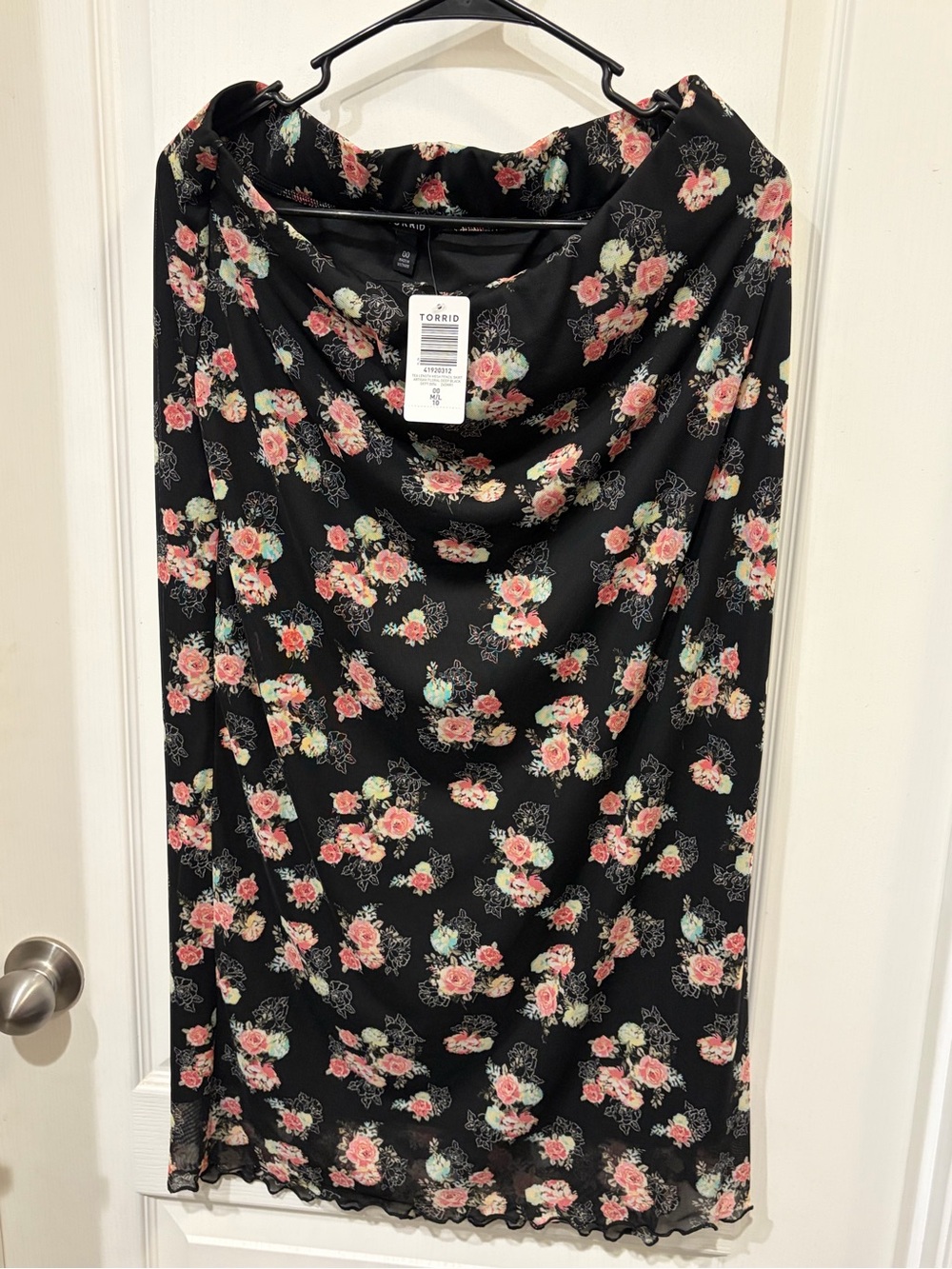 torrid Black Midi Skirt with Pink Rose Floral Print